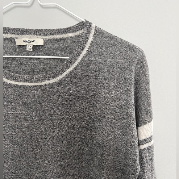 Madewell Varsity Inset Stripe Grey Linen Sweater, Size XS - Picture 2 of 8
